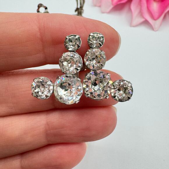 Vintage 3 Pair Rhinestone Clip On Earrings Old Hollywood Glam 50s 60s Bombshell - Picture 3 of 10